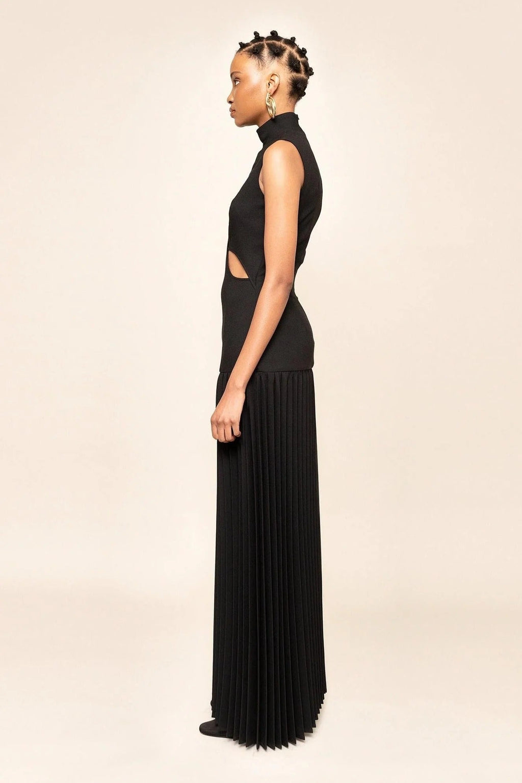 Pleated Cut-Out Maxi-Length Dress