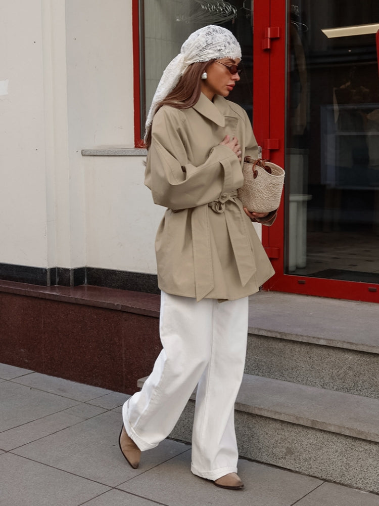 Coat with Lapel Collar and Belt