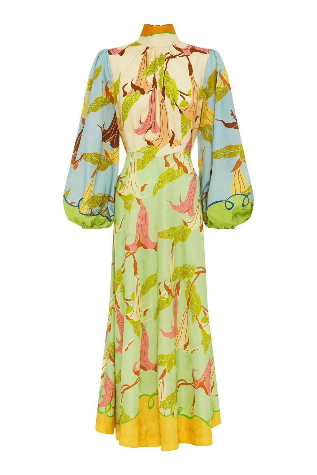 Modern High Collar Lantern Sleeve Patchwork Dress