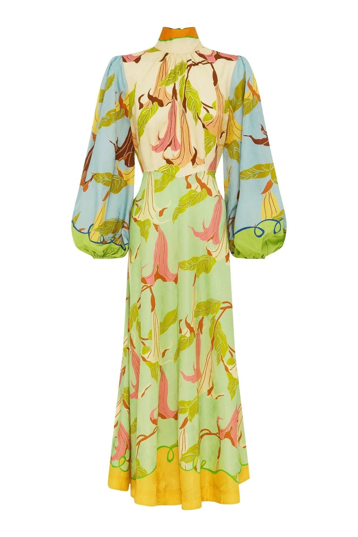 Modern High Collar Lantern Sleeve Patchwork Dress