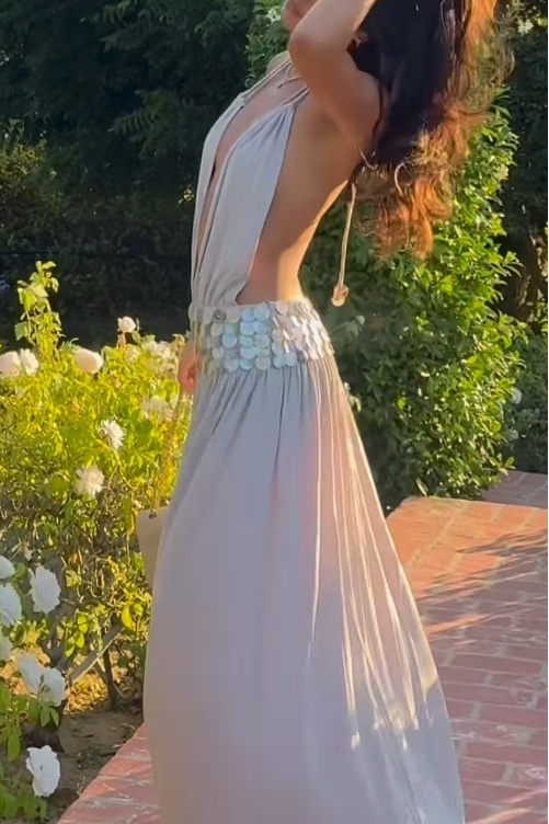 Shining Sexy Halter Neck Hollow Sequins Maxi-Length Dress