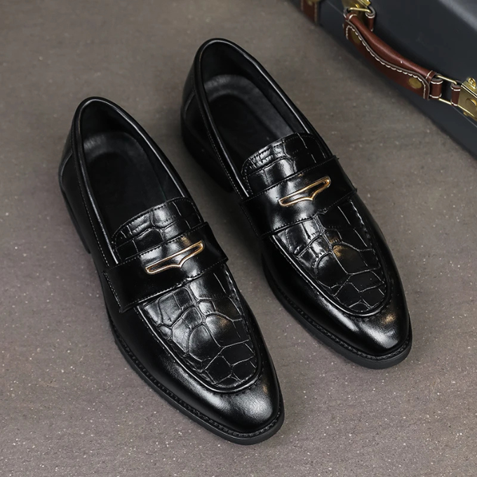 Full-Grain Leather Loafers with Croc-Embossed Texture