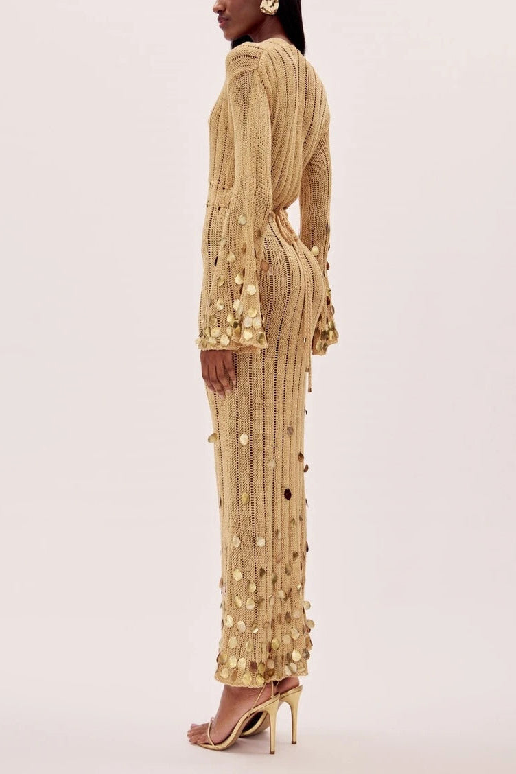 Dolly Gold Knit Maxi-Length Dress