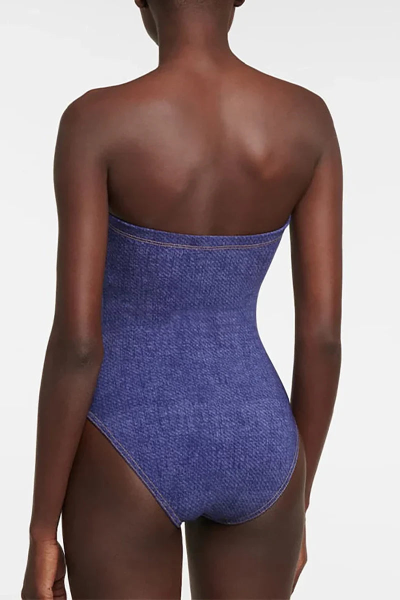 Denim Bandeau One Piece Swimwear Set