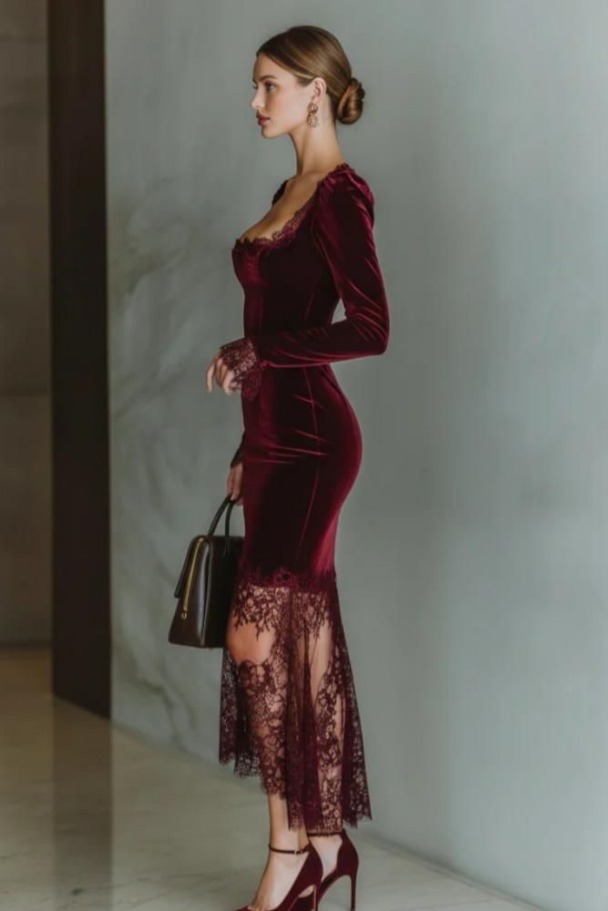 Velvet Sweetheart Lace Maxi-Length Dress