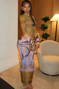 Sahara Ombre High-Neck Maxi-Length Dress