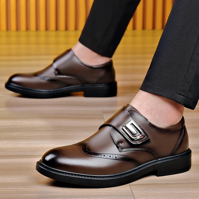 Polished Full-Grain Leather Shoes with Rubber Sole