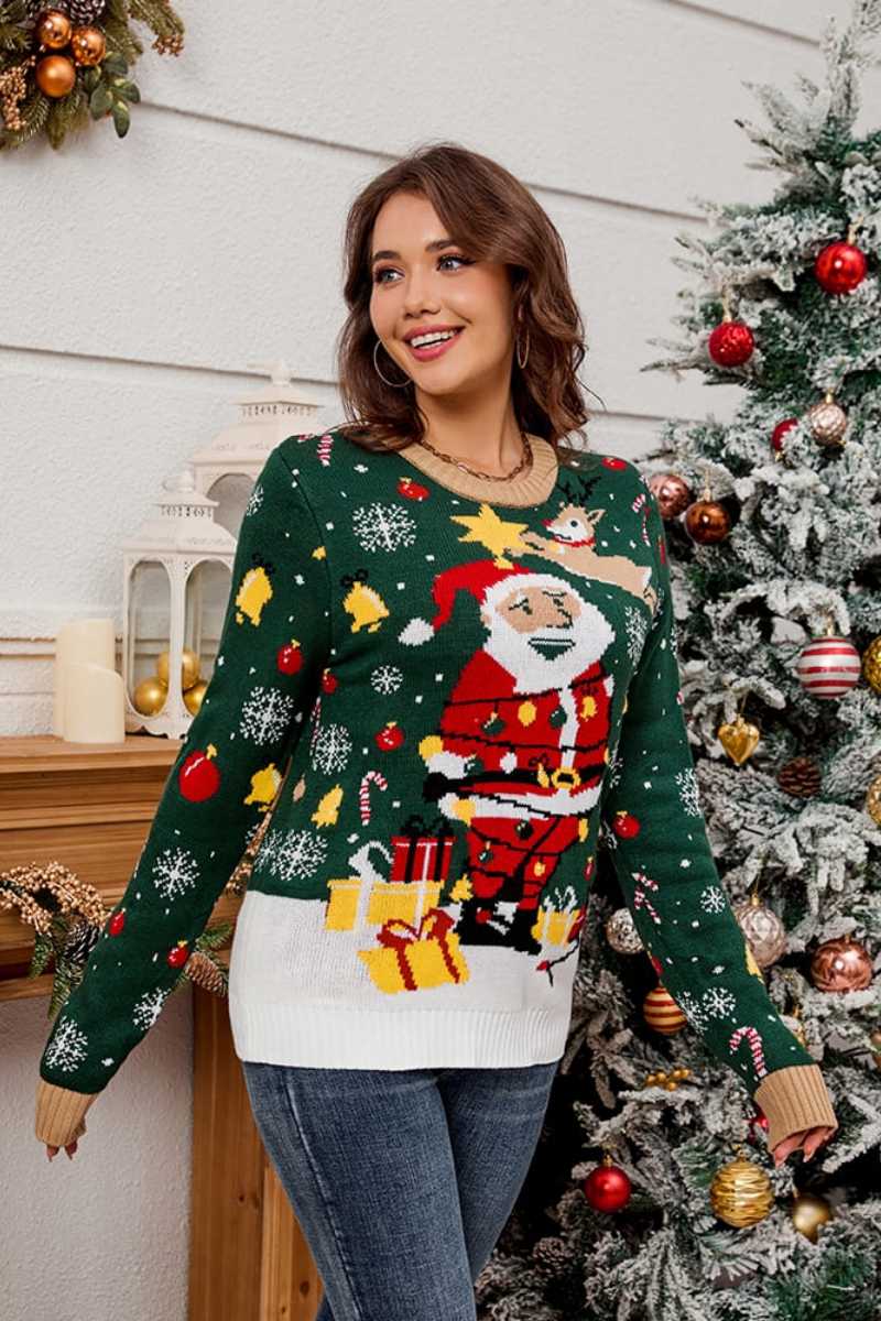 Santa Claus Crew Neck Pullover Knit Sweater