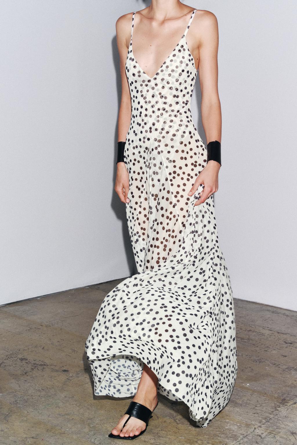 Glenn V-Neck Polka Dot Maxi-Length Dress