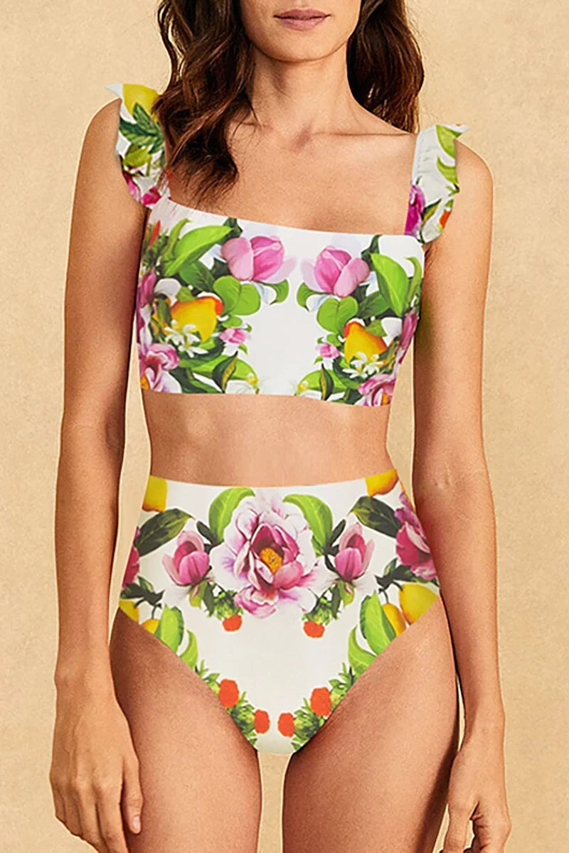Flower Print High-Waisted Two-Piece Bikini