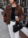 Lightweight Suede Jacket with Button Closure and Pockets