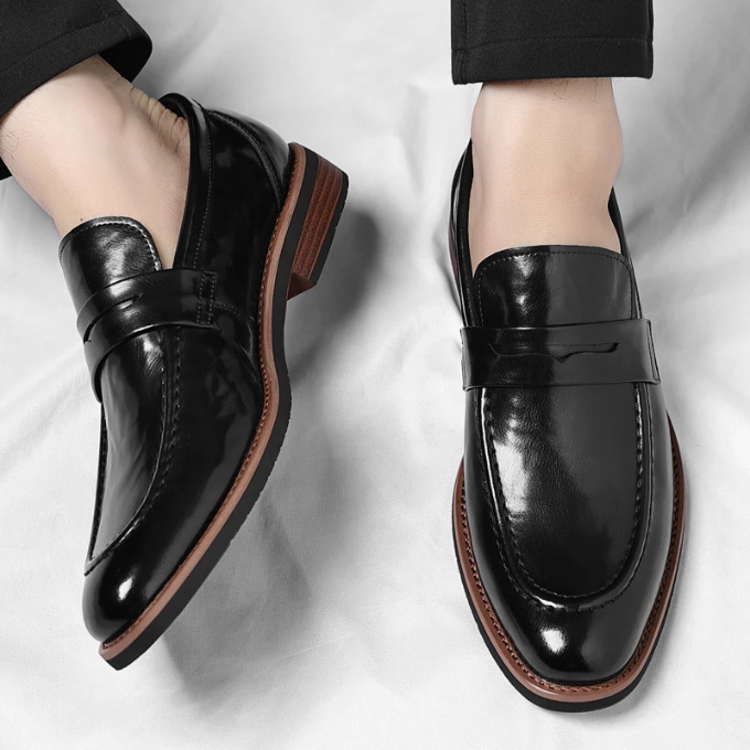 Polished Leather Penny Loafers with Penny Strap