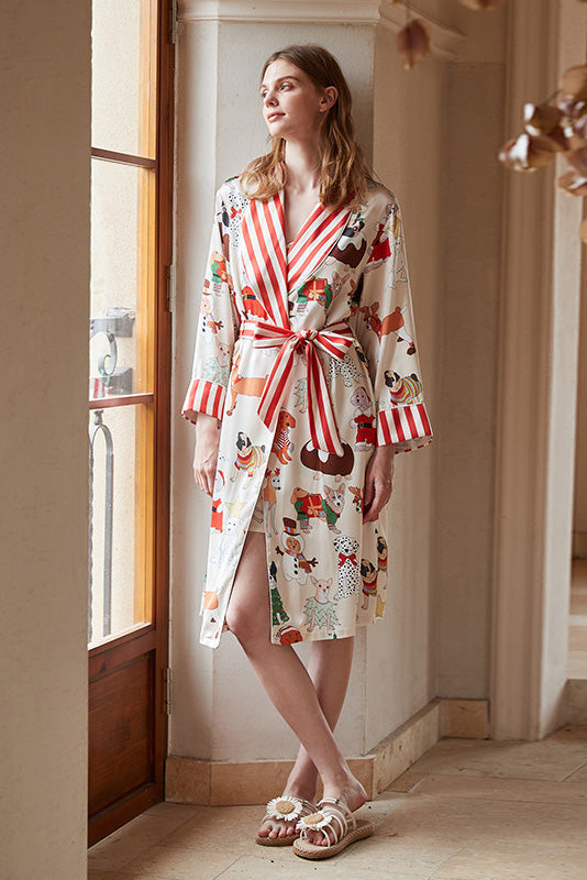 Coordinated Christmas Dog Print Robe Set