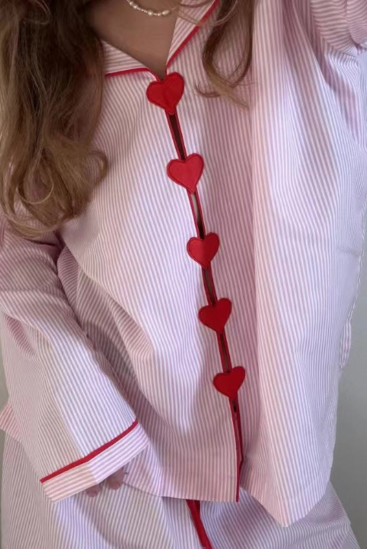 Coordinated Pink Striped Heart Pajama Set
