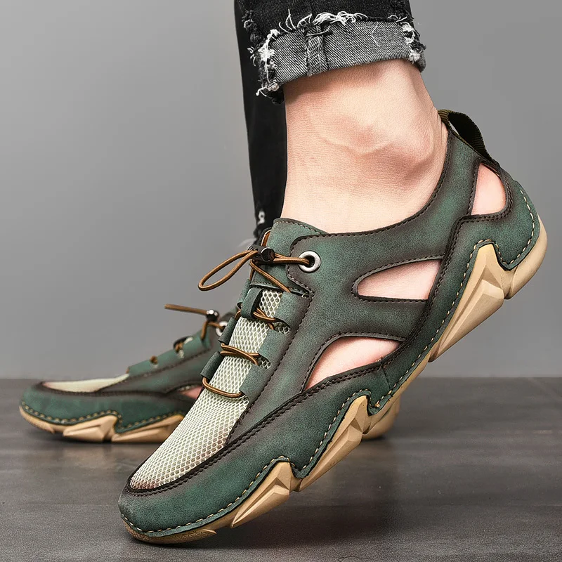 Mesh Sandals with Lace-Up Closure