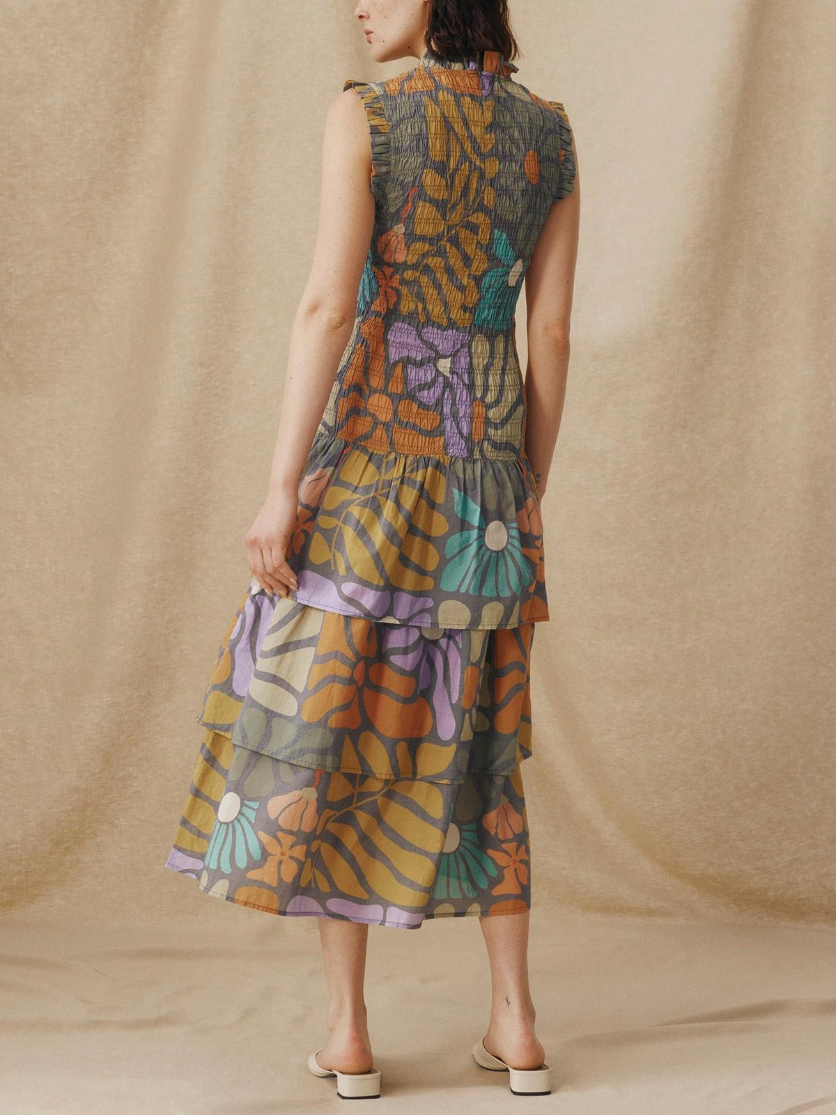 Multicolor Botanical Print Midi-Length Dress