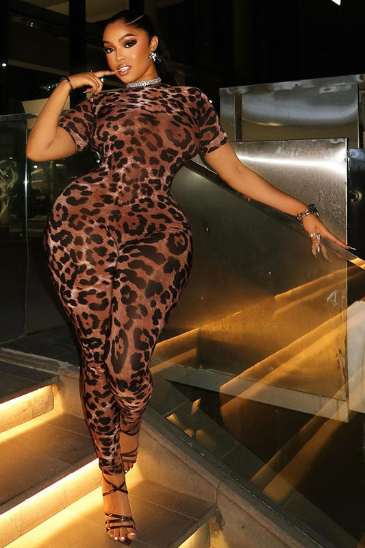 Back Cut-Out Leopard Print Jumpsuit