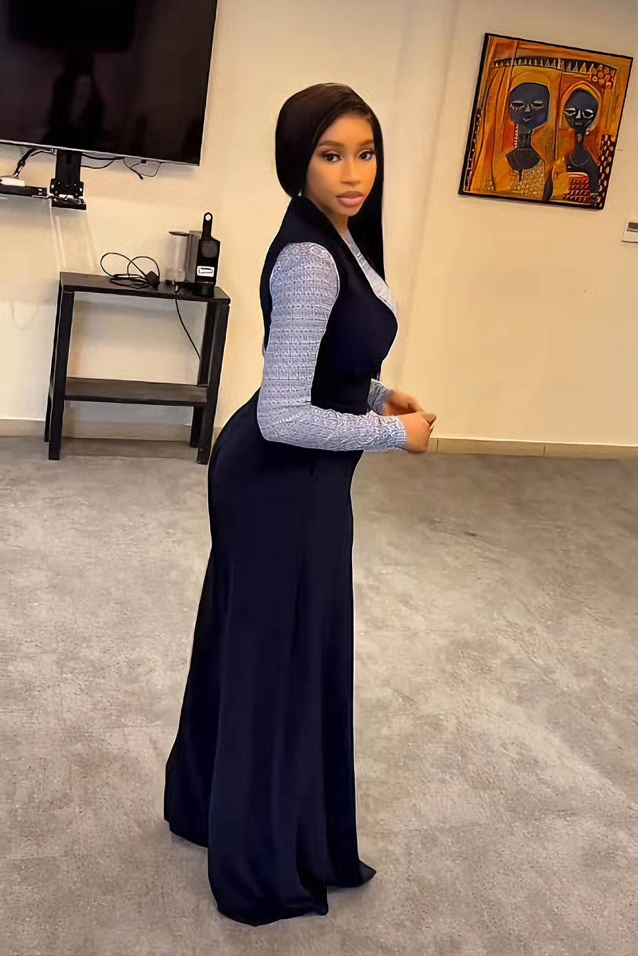 Coordinated Smart Navy Layering Jumpsuit Set