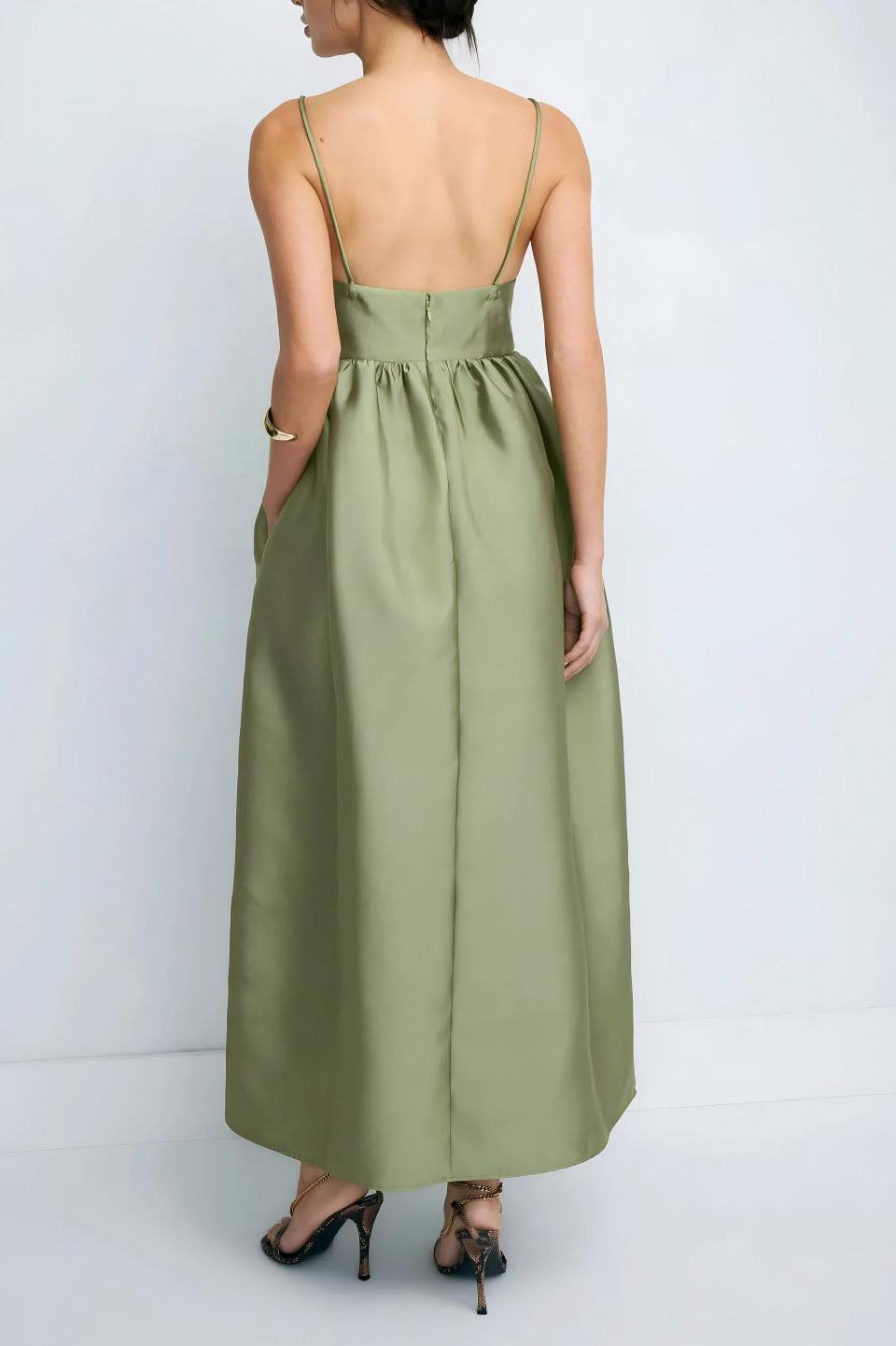 Clean-Lined Olive Green Babydoll Midi-Length Dress