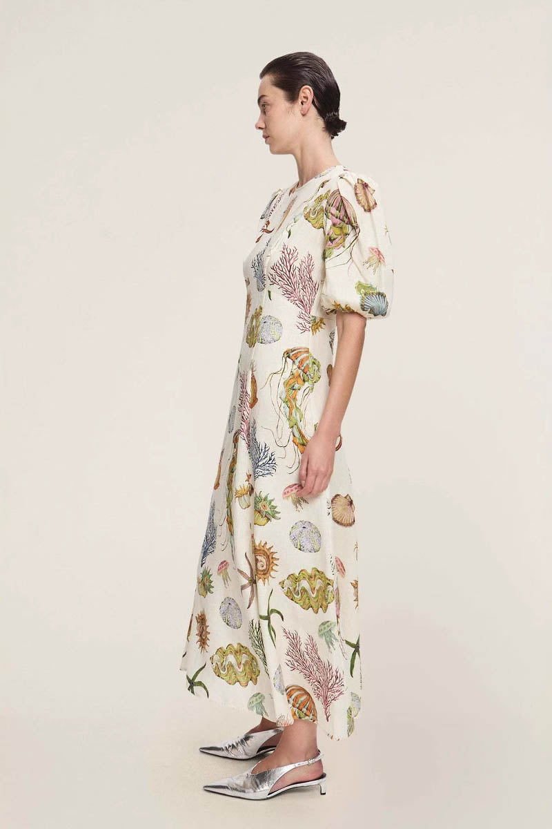 Modern Graffiti Print Puff Sleeve Dress