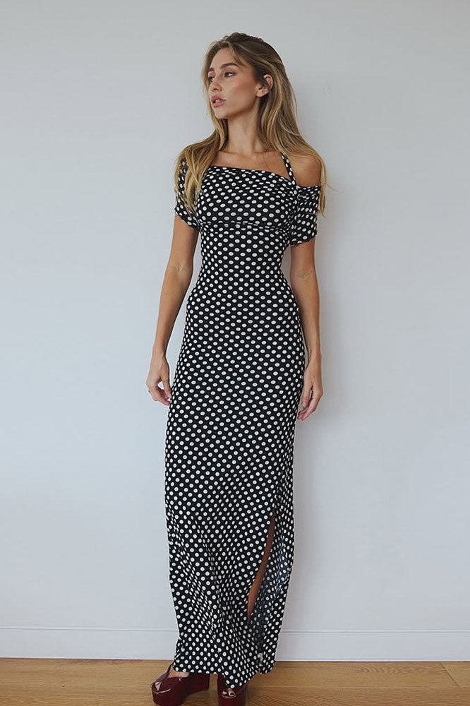 Spring Summer Polka Dot Women's Midi-Length Dress