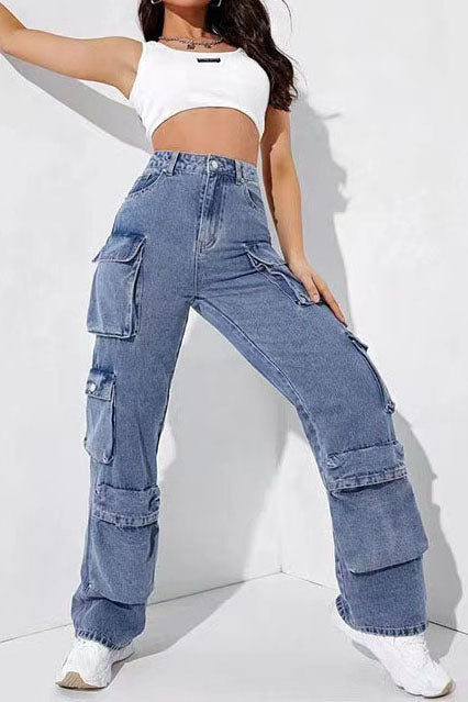 Multi-Pocket Denim Cargo Trousers