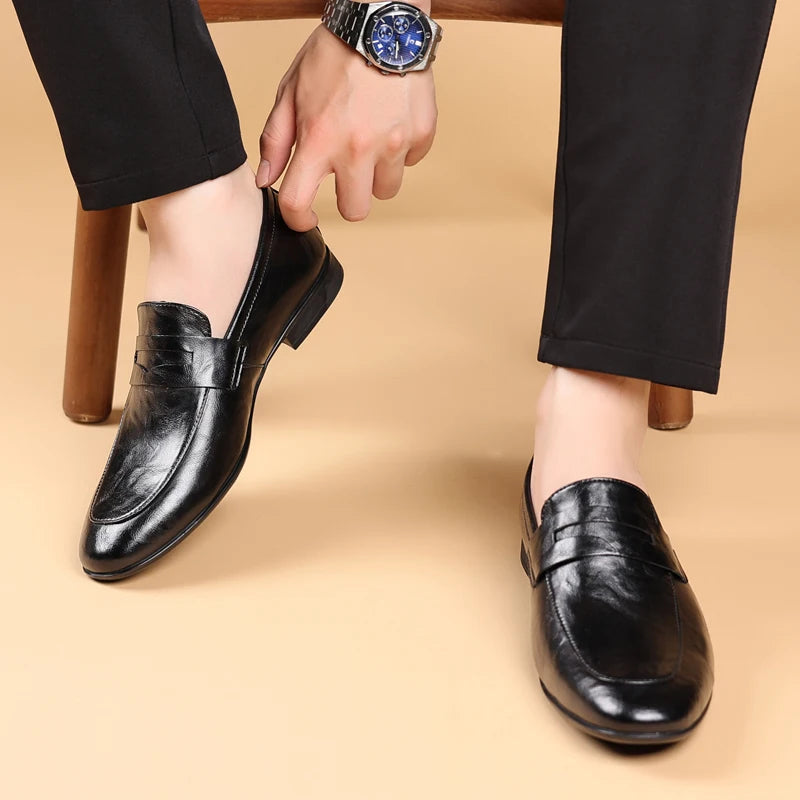 Polished Full-Grain Leather Loafers with Pointed Toe
