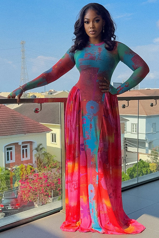 Modern Color Block Sheer A-Line Dress