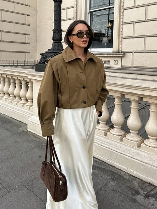 Coat with Lapel Collar, Button Closure and Long Sleeves