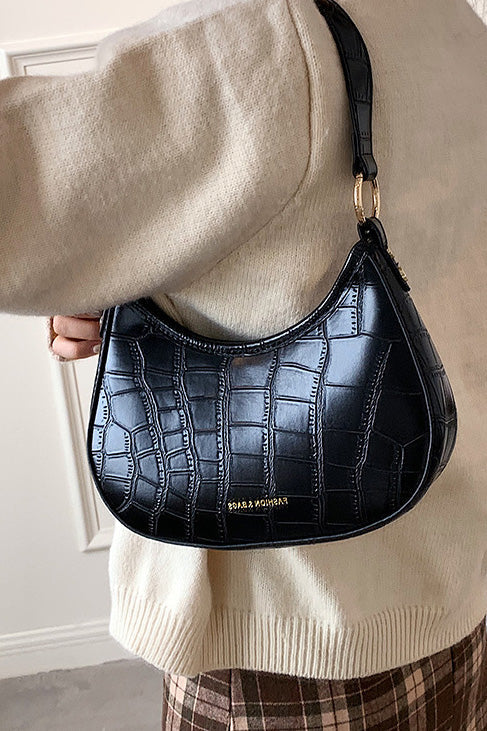 Modern Black Croc Mini Hobo Bag