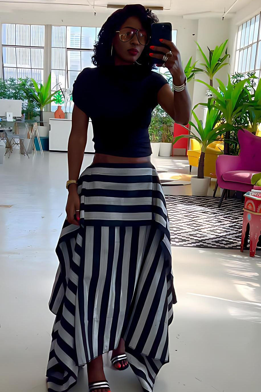 Layered Striped High-Waisted Skirt