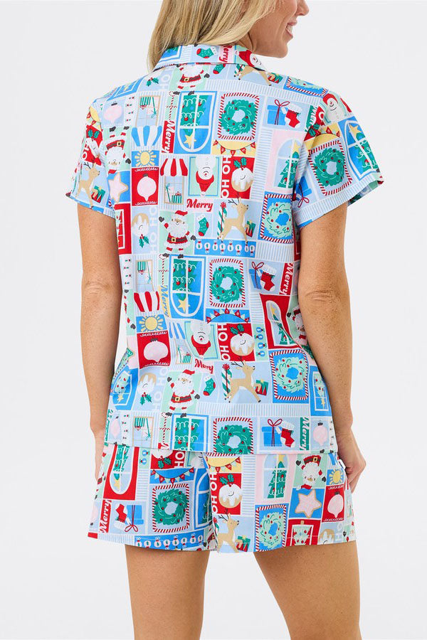 Coordinated Christmas Print Short Sleeves Cute Cartoon Print Set