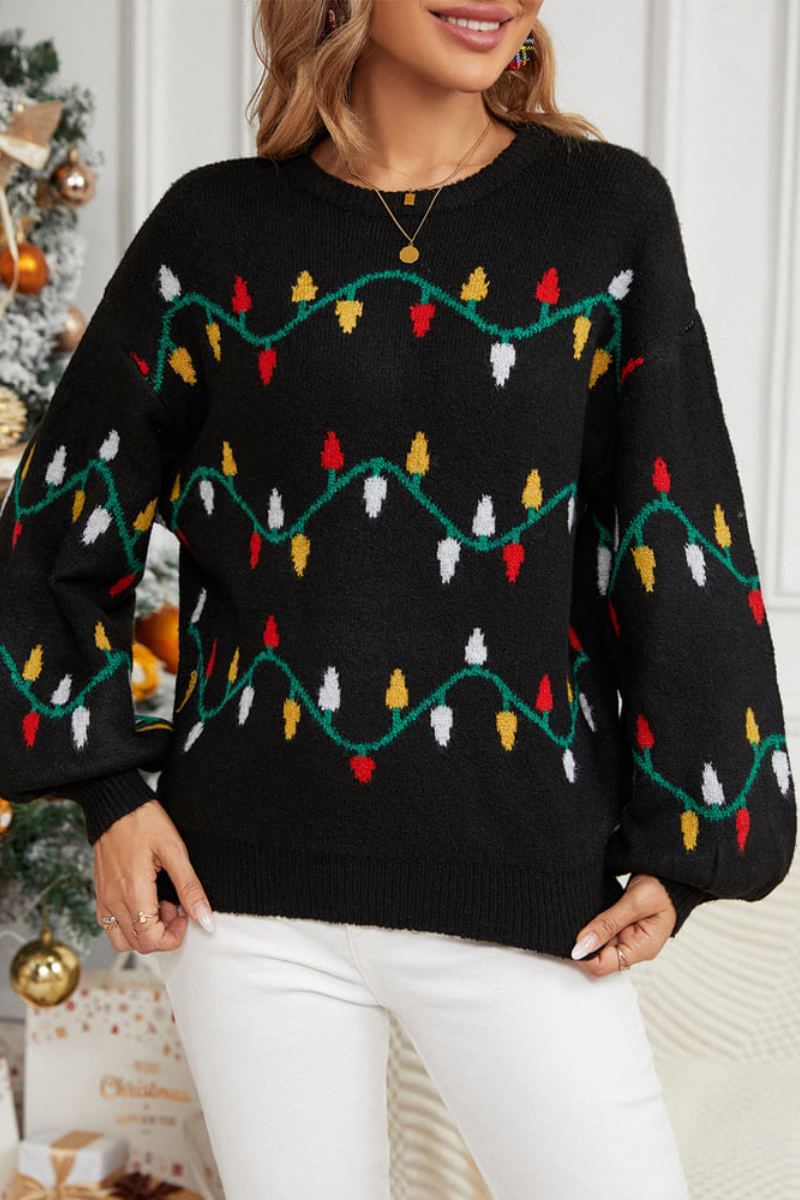 Relaxed Crew Neck Embroidered Knit Sweater - Colorful String