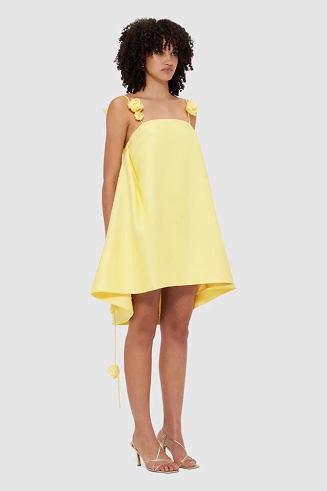 Yellow 3D Flower Loose Fit Short Dress