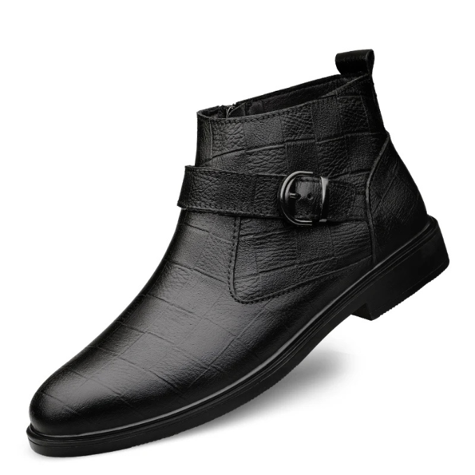 Full-Grain Leather Boots with Buckle Strap