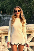 French-Inspired Ruffled Edge Knit Mini-Length Dress