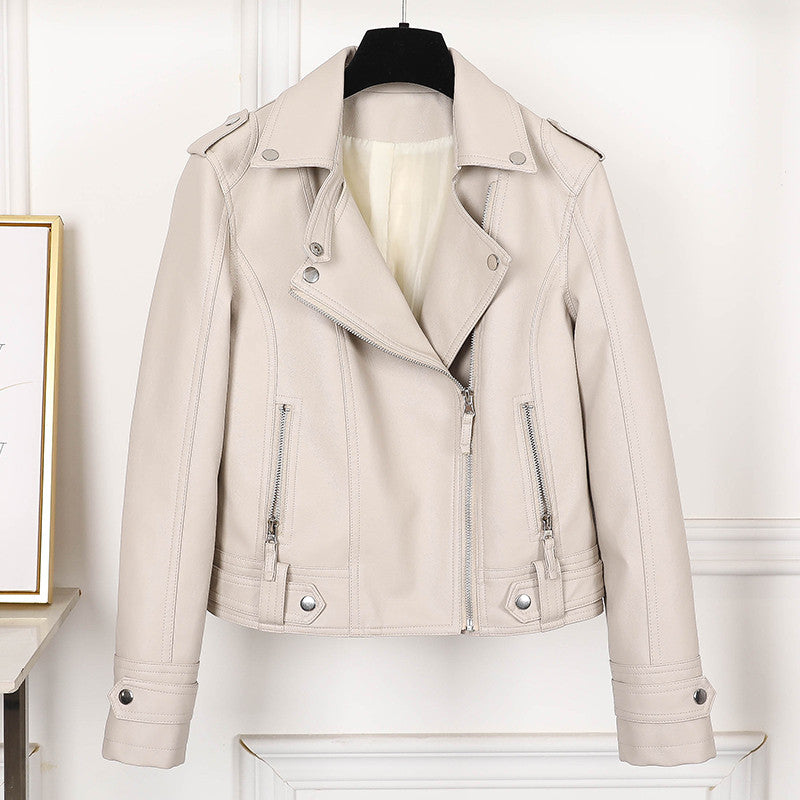 Black Leather Jacket with Lapels and Fitted Cut