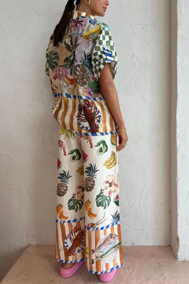 Artistic Colorful Fruit Print Relaxed Two-Piece Set