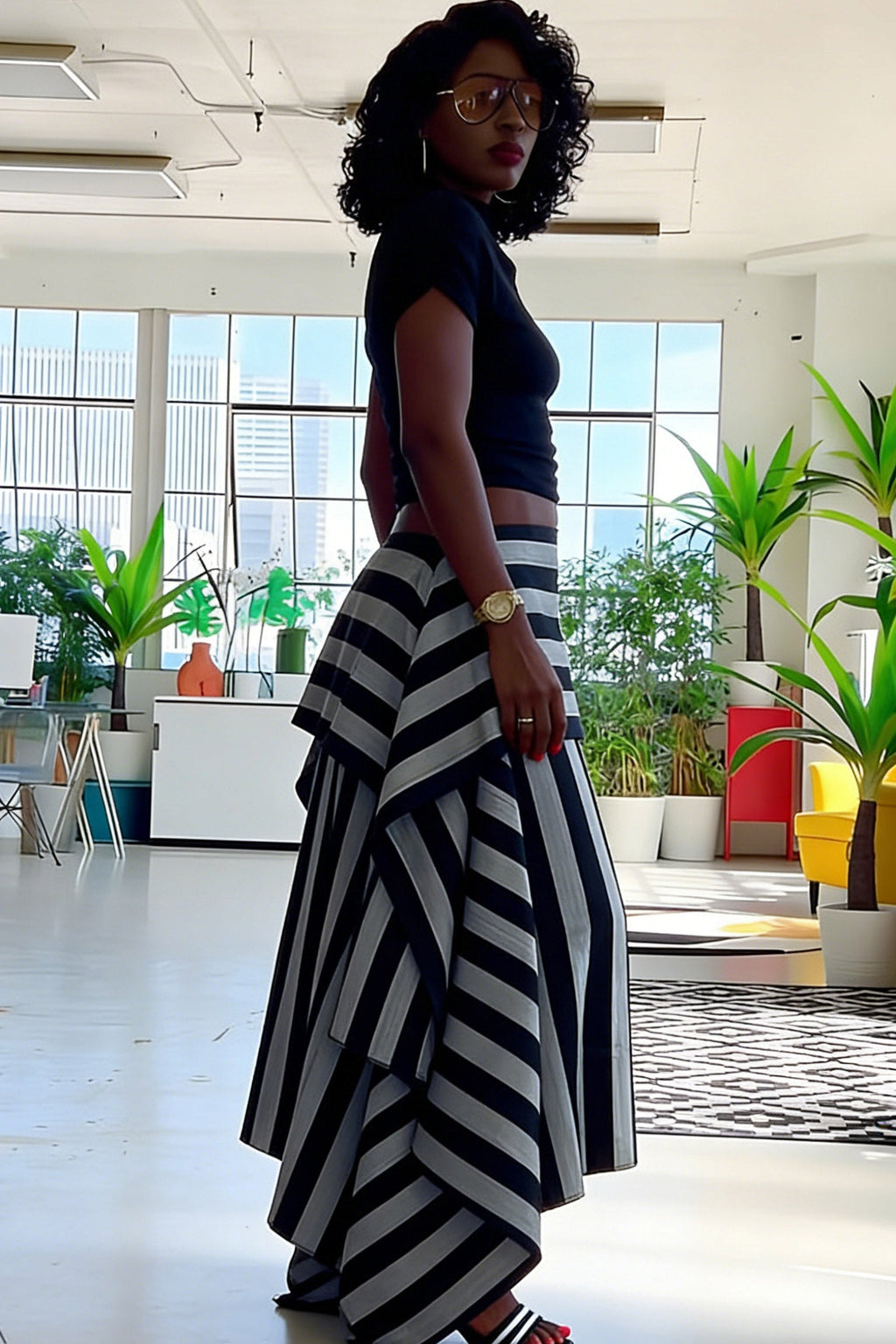 Layered Striped High-Waisted Skirt