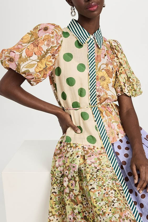 Modern Green Muse Spliced Print Dress