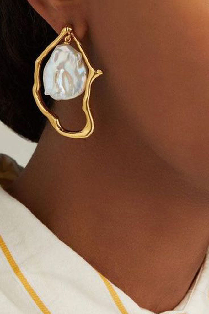 Statement Oyster Pearl - Irregular - Shaped Drop Earrings