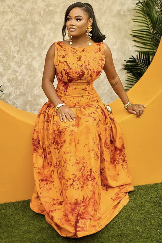 Vibrant African Print Sleeveless Maxi-Length Dress