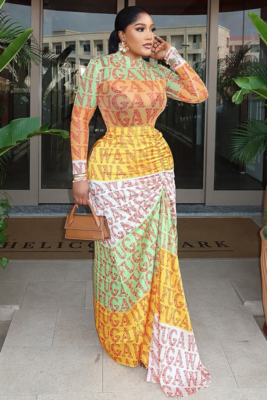 Y2K Graffiti Logo Mesh Maxi-Length Dress