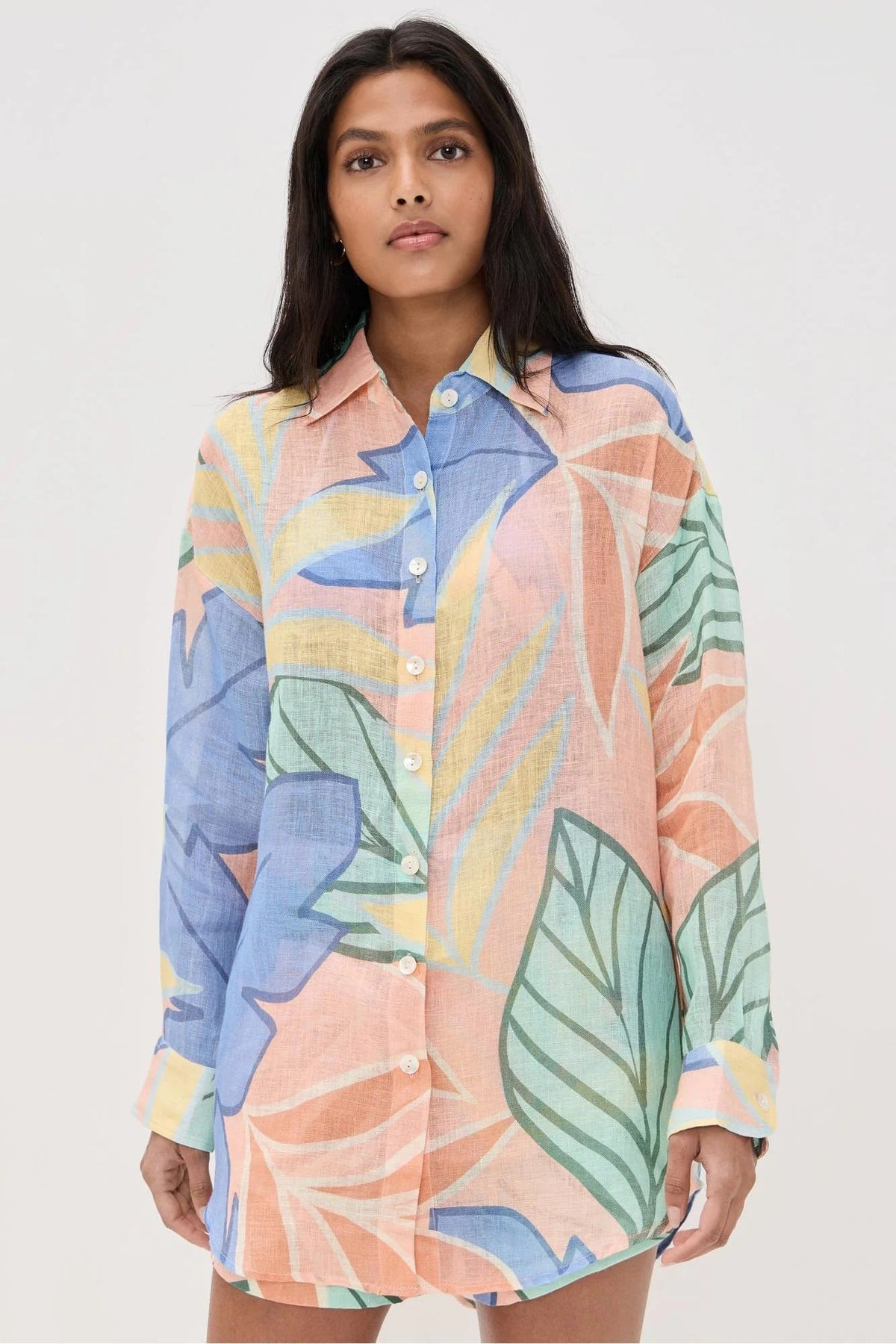 Playa Boyfriend Tropical Leaf Patterned Short Set