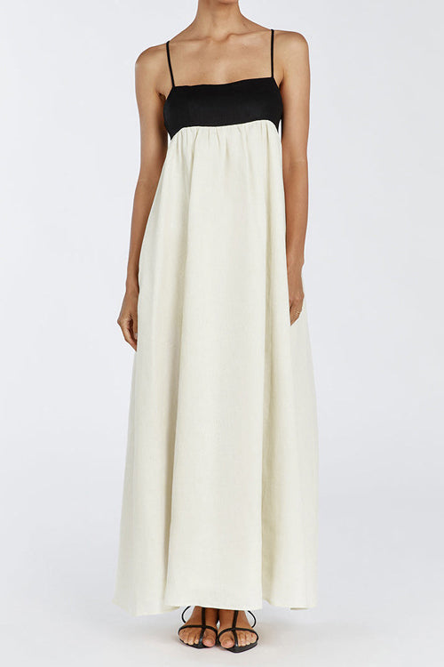 Loose Suspender Black And White Patchwork Maxi-Length Dress