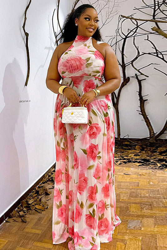 Flower Halter Maxi-Length Dress