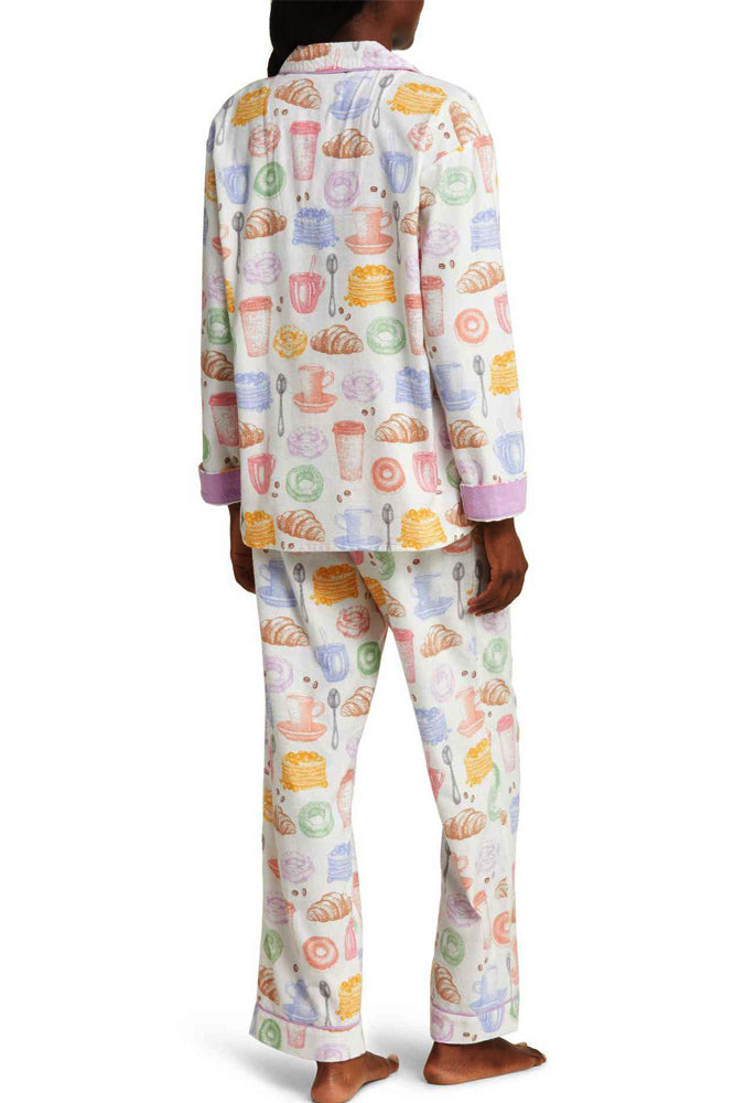 Coordinated Milk Tea & Bread Print Pajama Set