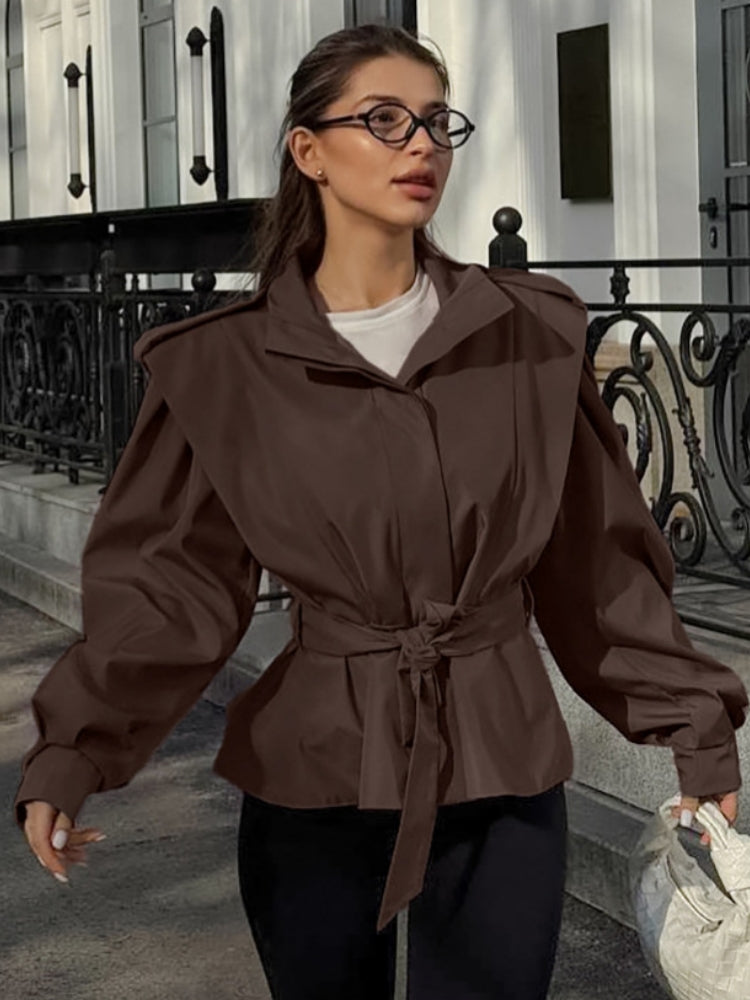 Coat with Lapel Collar, Button Closure and a Belt