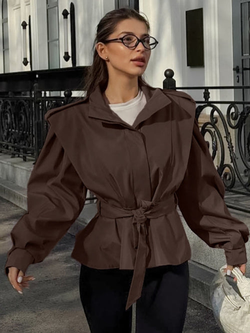 Coat with Lapel Collar, Button Closure and a Belt
