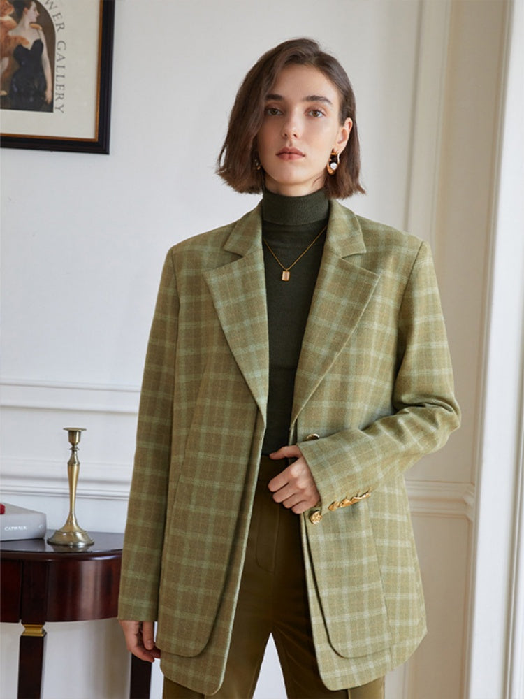 Blazer with Plaid and Relaxed Fit